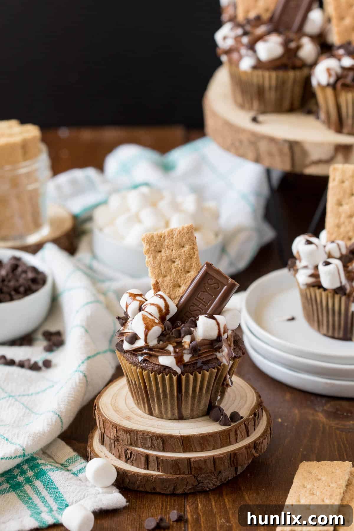 Ingredients for S'mores Cupcakes laid out on a table