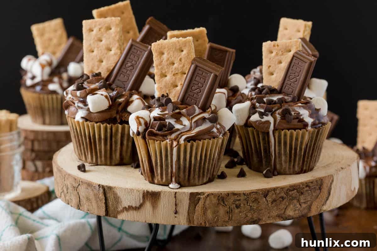 A tray of freshly baked S'mores Cupcakes ready to be served