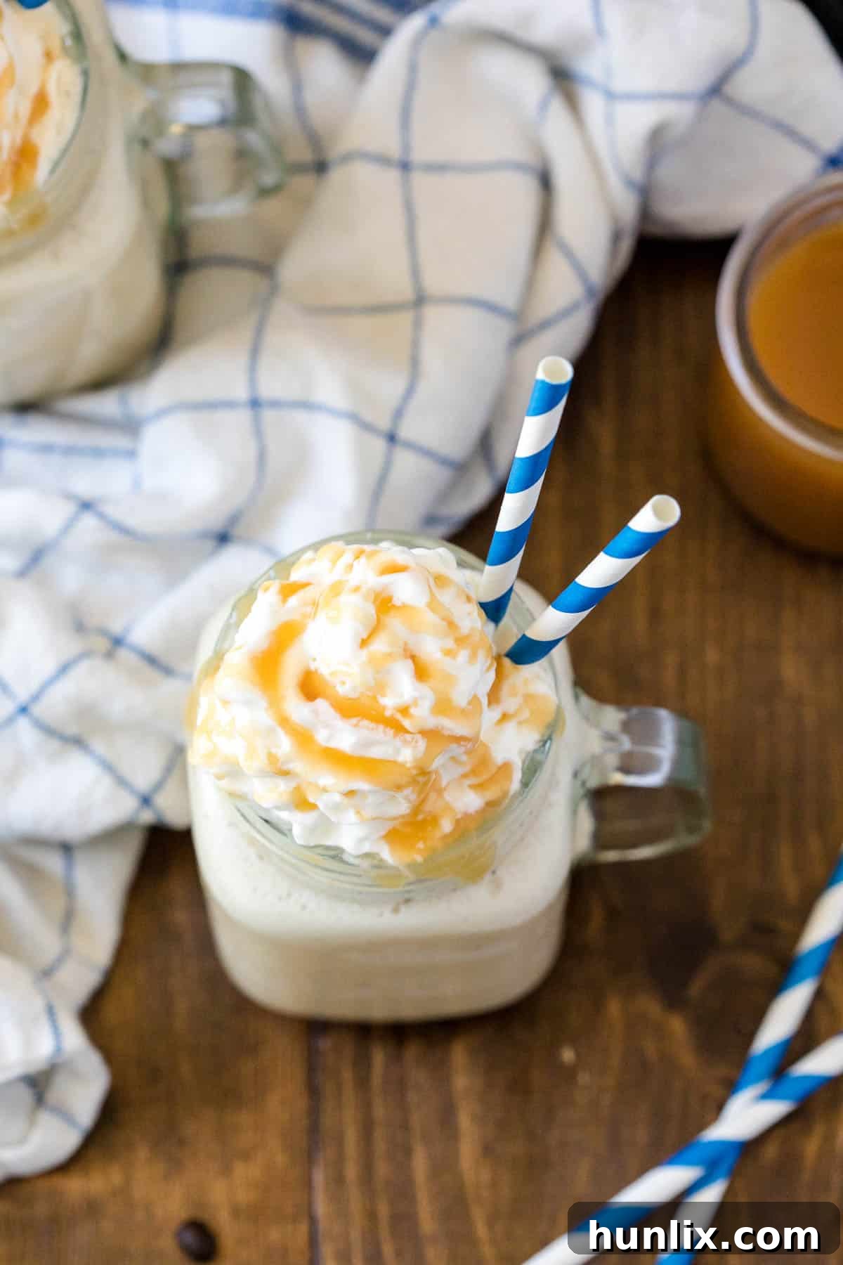 Overhead view of the recipe on a wooden surface.