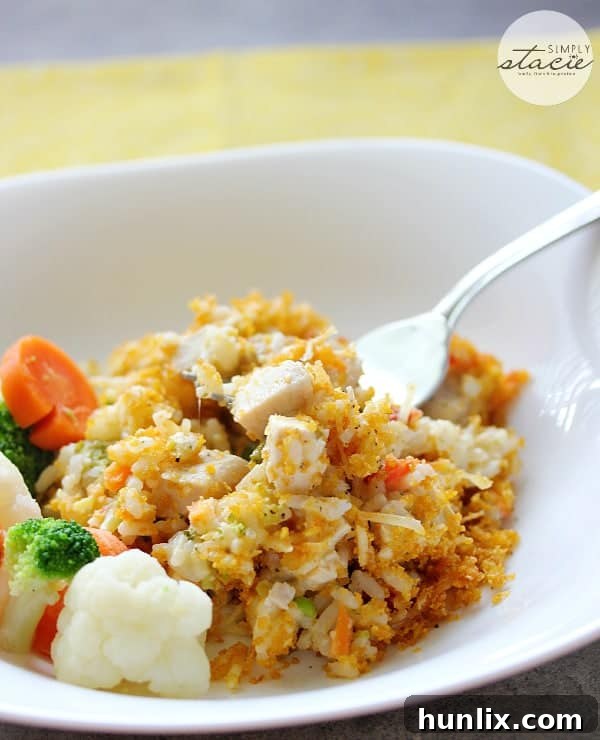 Full family meal with Creamy Chicken & Rice Casserole and California Style Mixed Vegetables