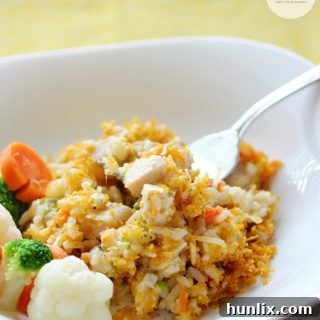 Creamy Chicken & Rice Casserole- a delicious way to get dinner on the table quickly! My family loves this recipe.