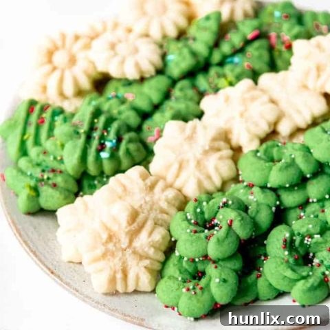 Beautifully shaped classic buttery spritz cookies, festive and easy to decorate.