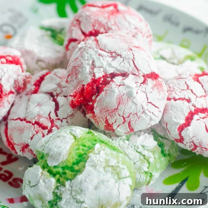 Festive Christmas crinkle cookies dusted with powdered sugar, an easy holiday recipe.