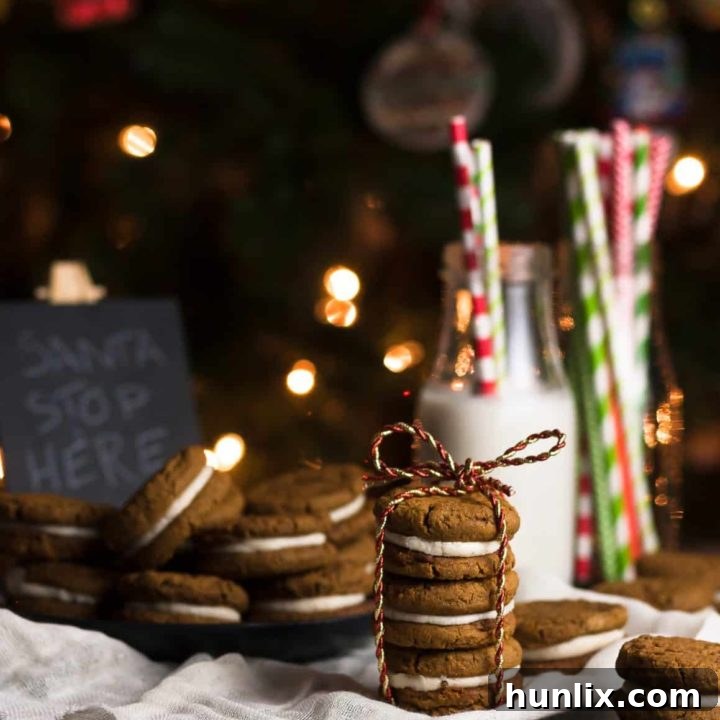 Gingerbread eggnog sandwich cookies, combining two classic holiday flavors.