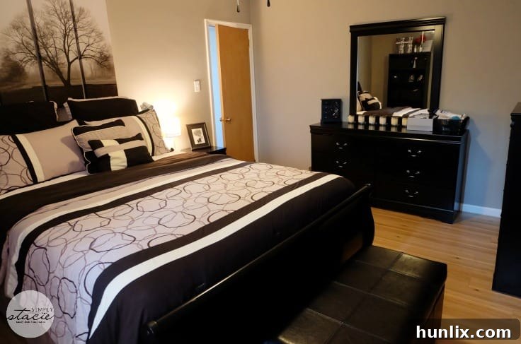 Master Bedroom Reimagined 9 Master bedroom with curtains closed for darkness