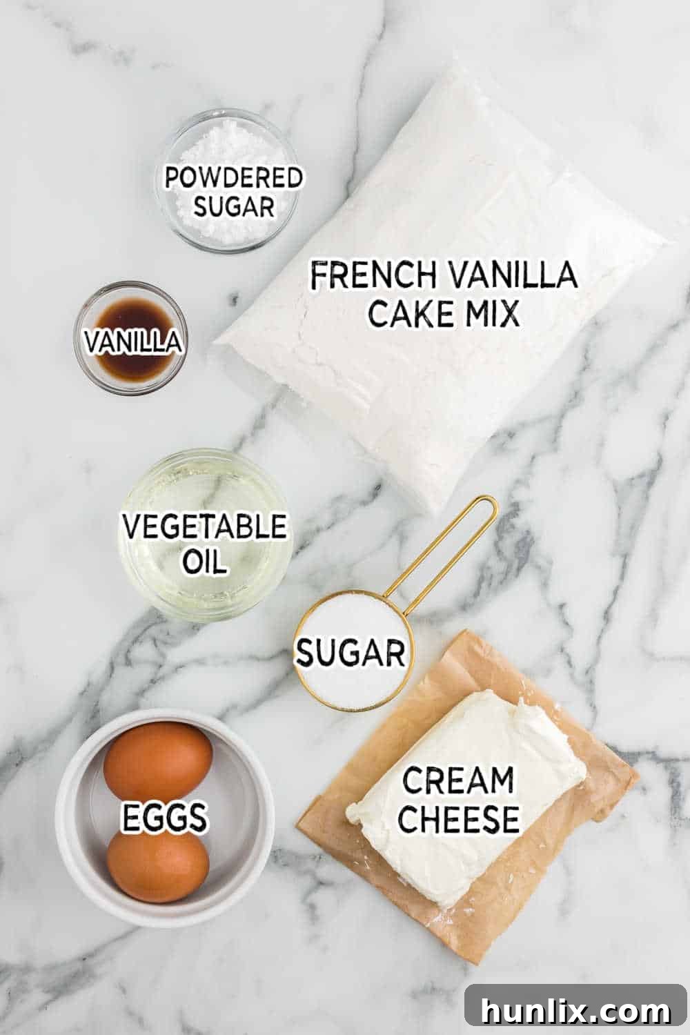 Ingredients on a marble background.