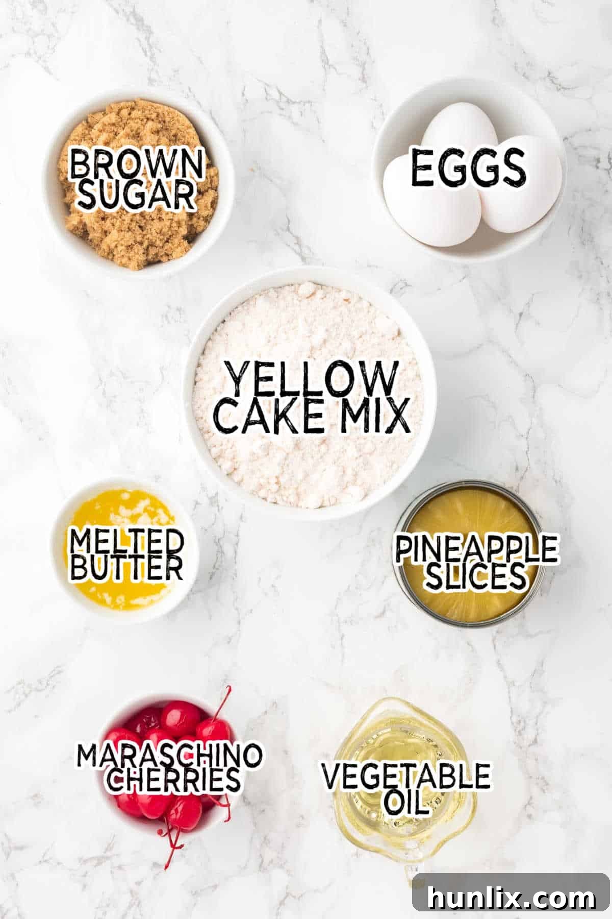 Ingredients on a white counter.