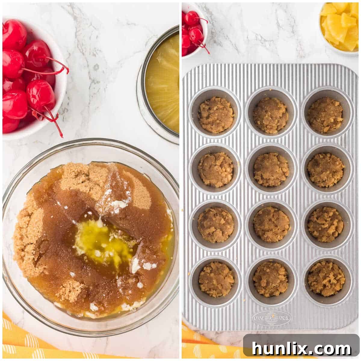 Collage of making the sugar topping.