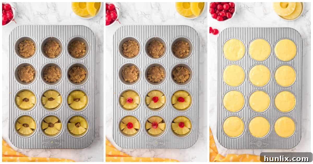Collage of assembling into the cupcake pan.