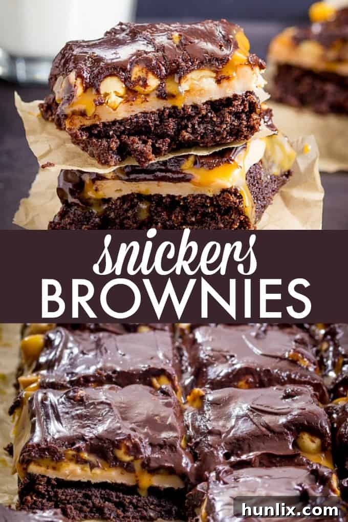 Decadent Snickers Stuffed Brownies 4 Snickers Brownies - Delicious AND gluten free! This decadent dessert recipe is a chocolate lover's dream with layers of nougat, peanuts, and caramel over a rich, moist brownie.