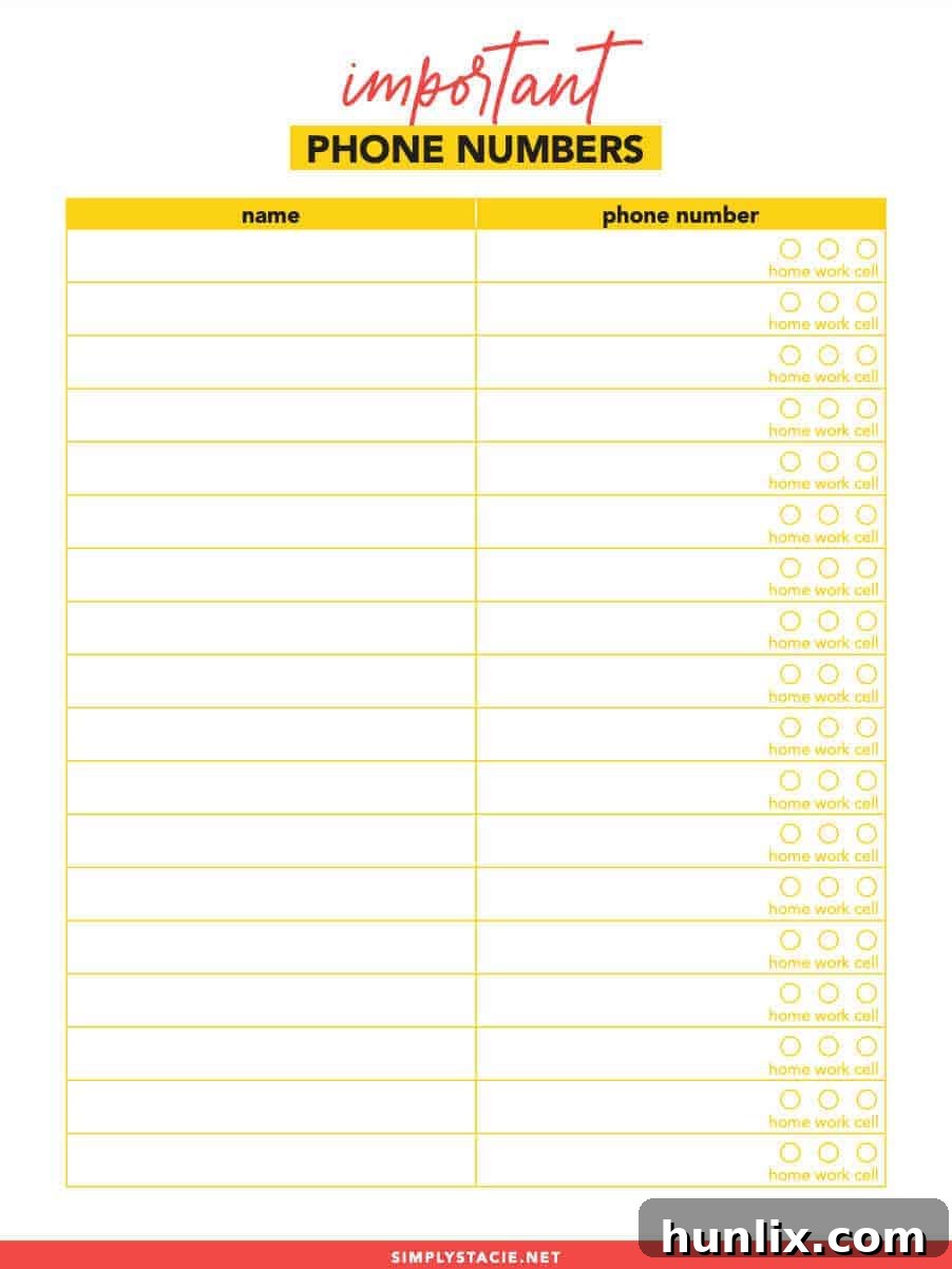 Free Important Phone Numbers Printable - I have this printable on my fridge so I never have to look for a # again!
