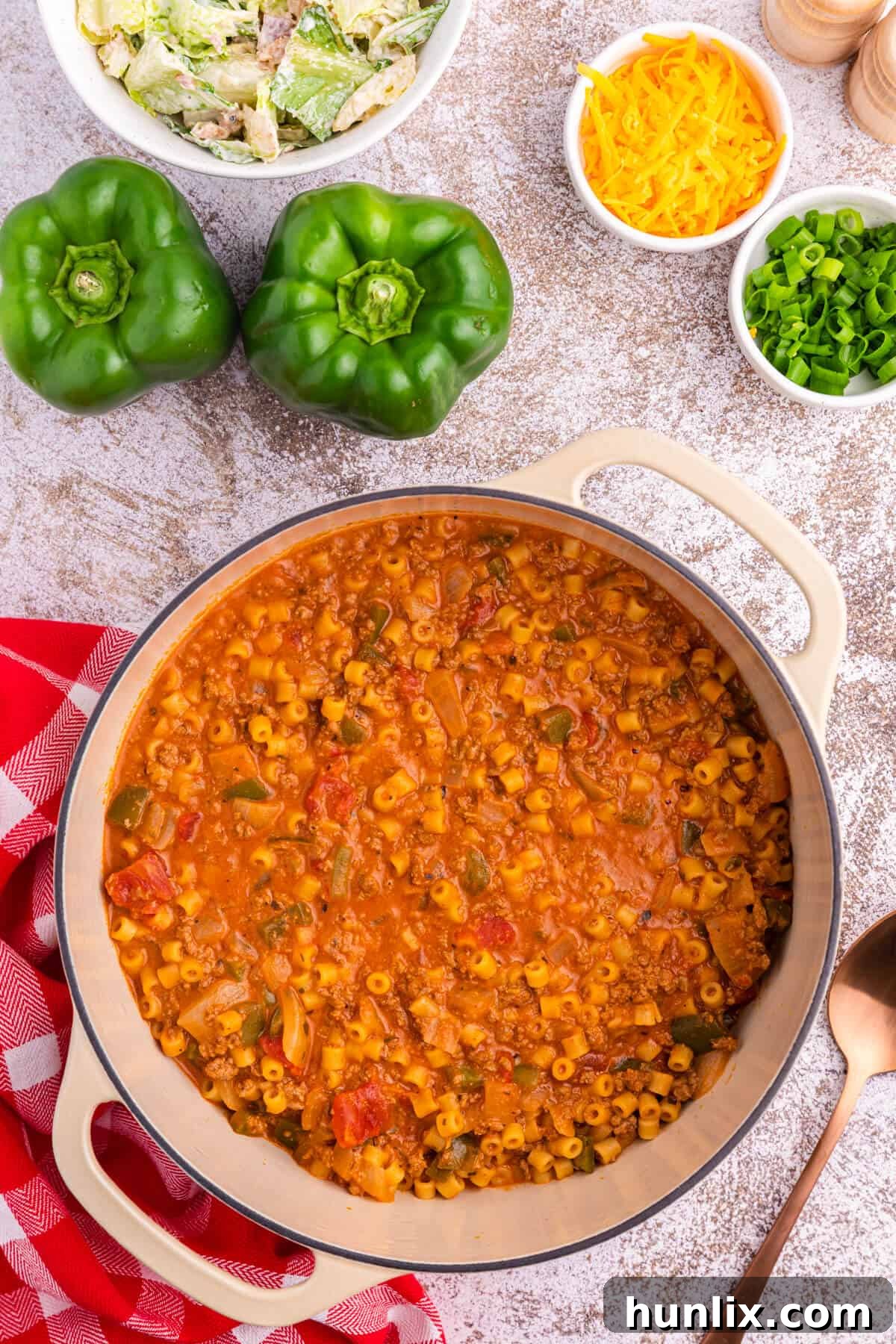 Skillet Stuffed Pepper Pasta 2 Unstuffed Pepper Pasta in a Dutch oven, ready to be served.
