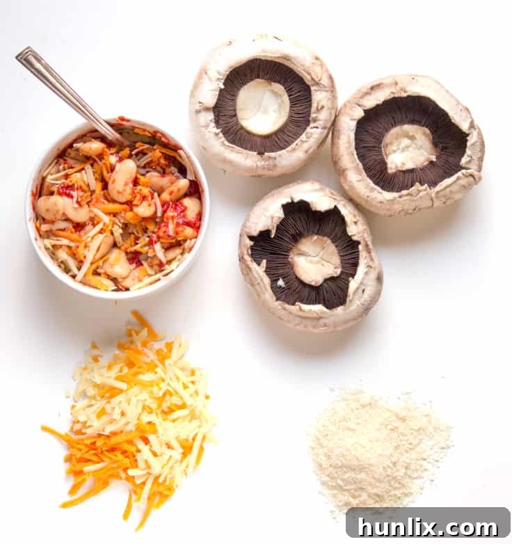 Creamy Butterbean and Cheese Stuffed Mushrooms 5 Preparation step for Cheese and Butterbean Stuffed Mushrooms: mixing the savory filling.