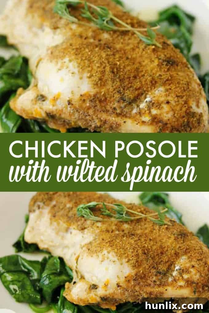 Chicken Posole with Wilted Spinach collage, showcasing different angles and serving suggestions.