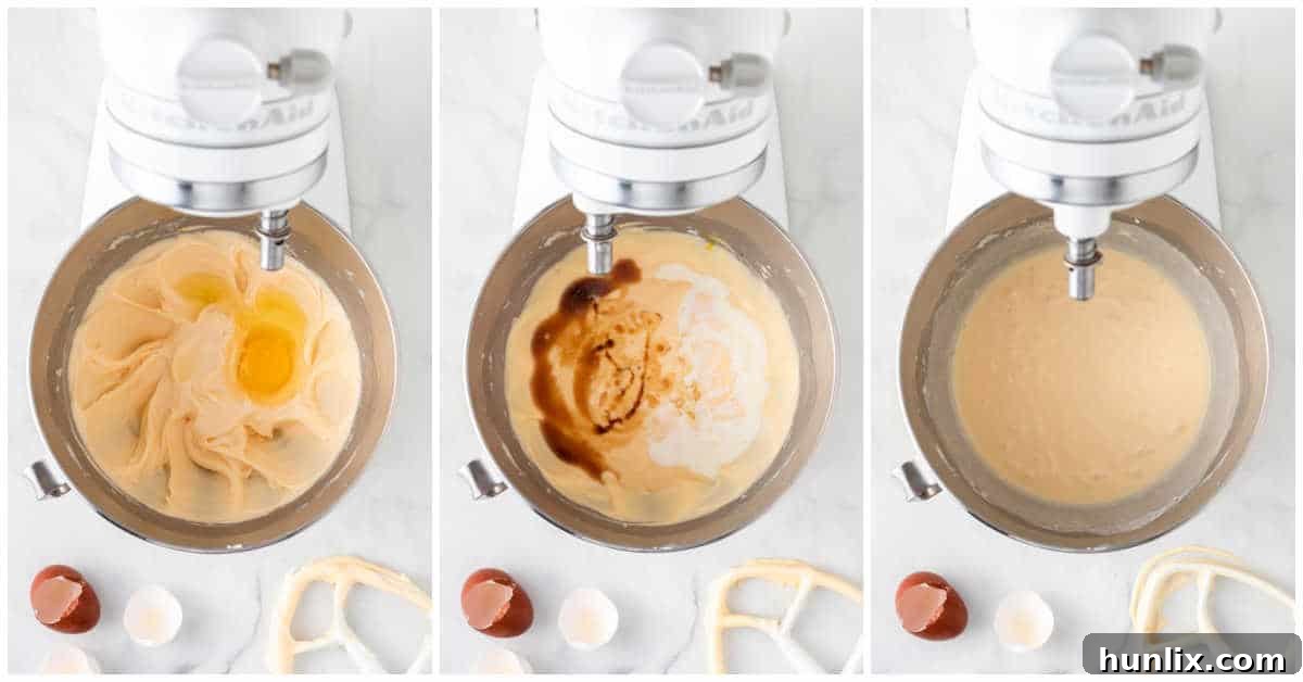 Strawberry Cheesecake Bread 5 A mixing bowl showing eggs and vanilla extract being added to the batter, a crucial step in preparing the strawberry bread.