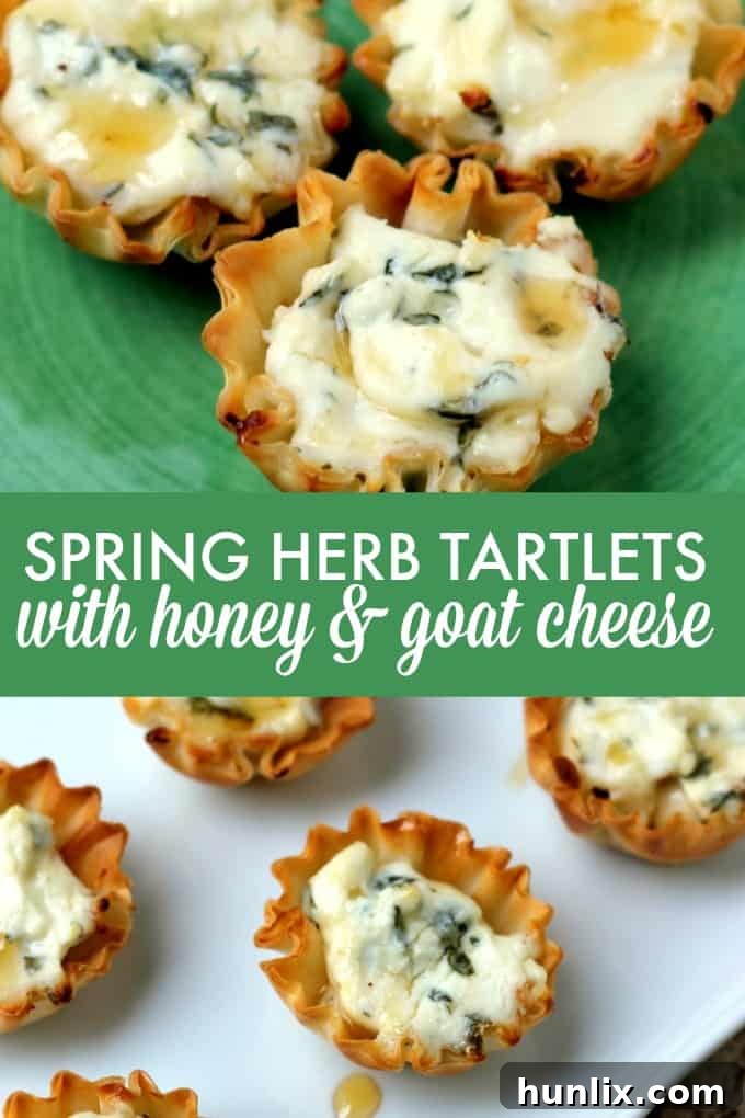 Springtime Herb Tartlets with Honey-Kissed Goat Cheese 6 A colorful collage of Spring Herb Tartlets with Honey and Goat Cheese, emphasizing different angles and fresh ingredients.