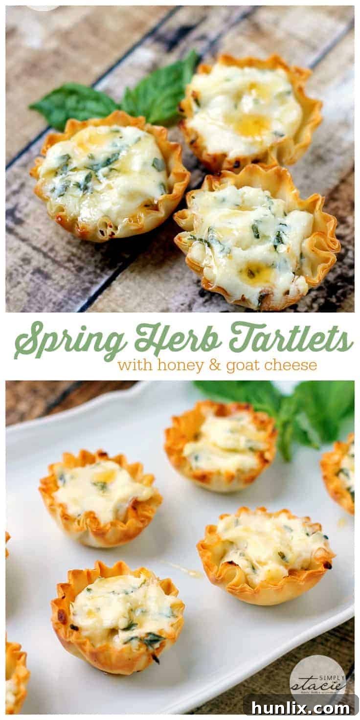 Springtime Herb Tartlets with Honey-Kissed Goat Cheese 7 A beautiful collage featuring various close-ups of Spring Herb Tartlets, perfect for a food blog.