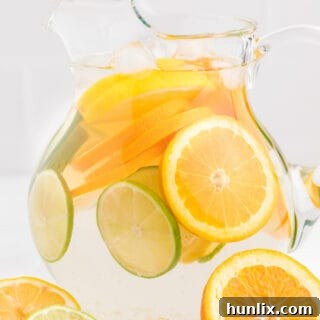 A pitcher of refreshing citrus infused water.