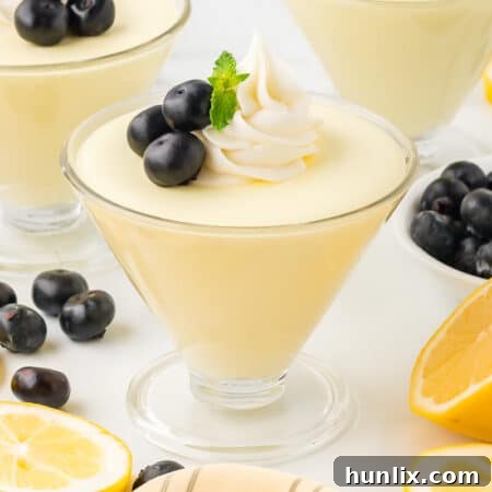 Lemon cheesecake mousse in a parfait dish.