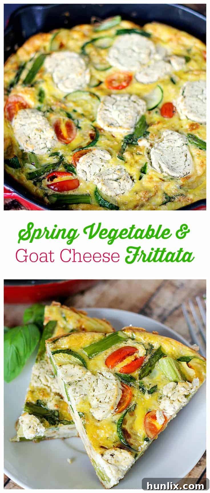 Spring Garden Frittata with Goat Cheese 7 Collage of various images showing the Spring Vegetable & Goat Cheese Frittata, ingredients, and preparation