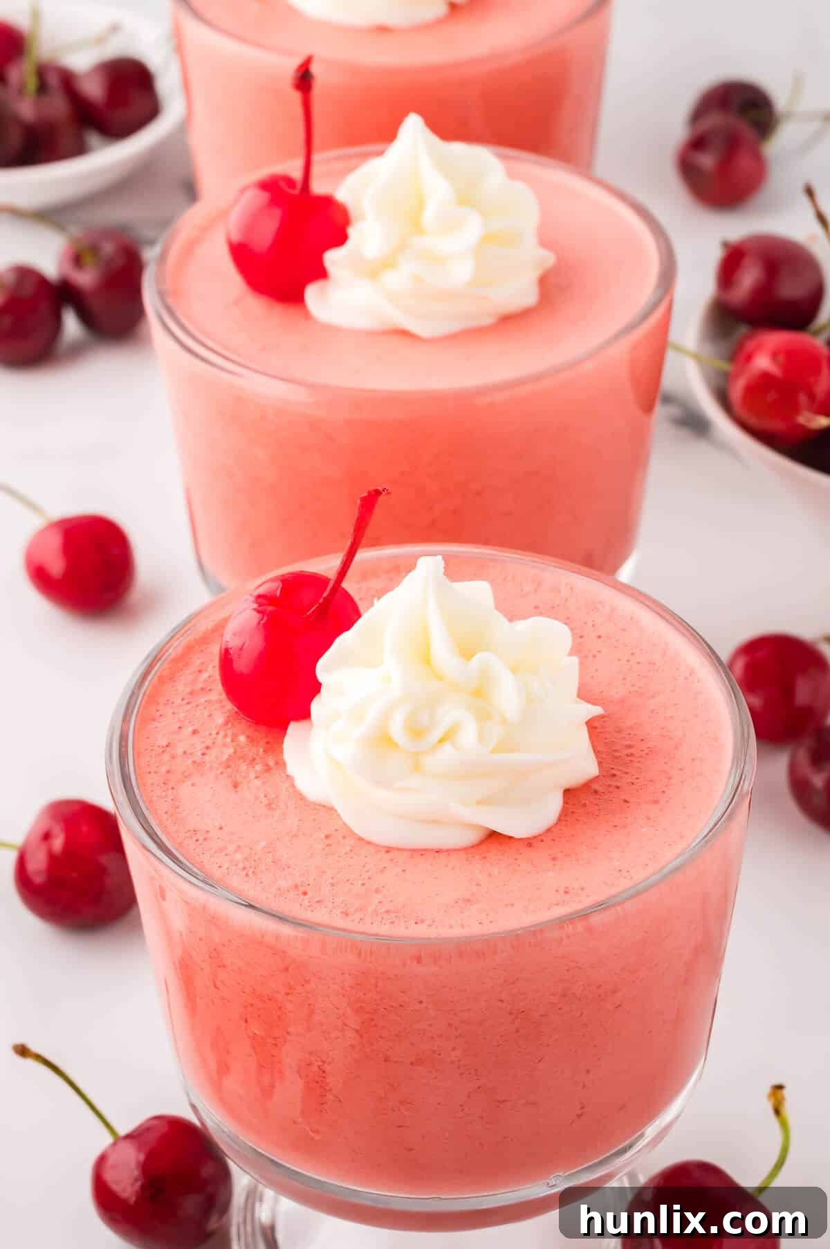 Velvet Cherry Dream 7 Another view of a serving of cherry mousse in a glass, highlighting its light and airy consistency.