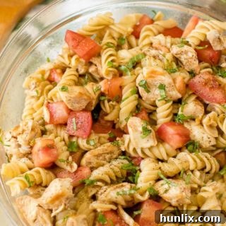 Bruschetta Chicken Pasta Salad - the perfect summer side! People rave about how delicious this recipe is.
