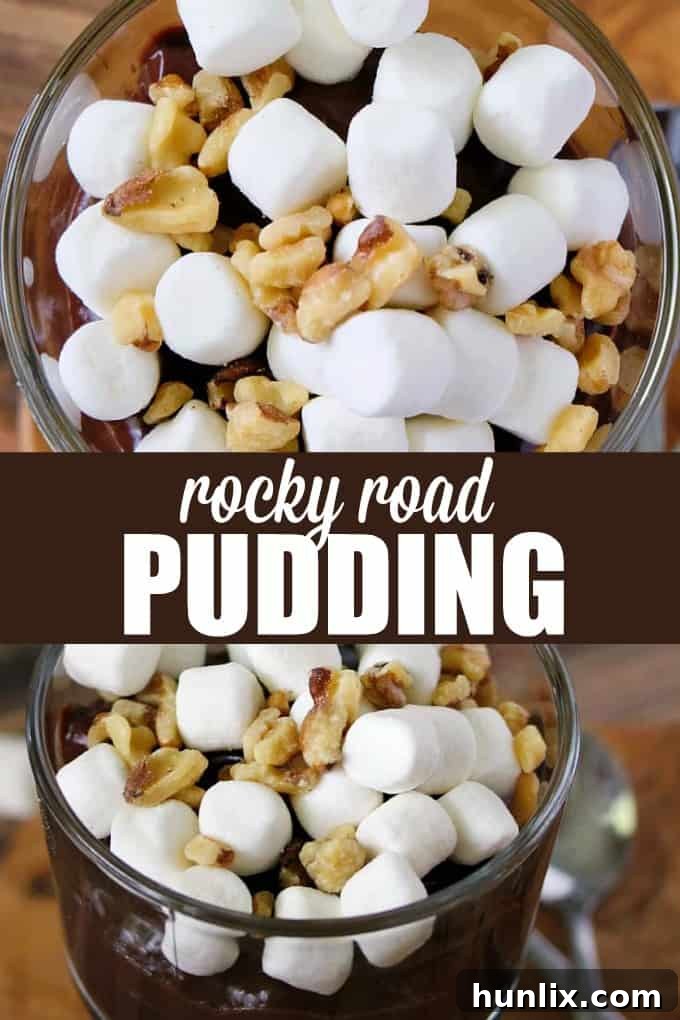 Decadent Rocky Road Delight 6 Rocky Road Pudding - Indulge in this decadent chocolate dessert made with creamy homemade chocolate pudding and topped with marshmallows and walnuts!