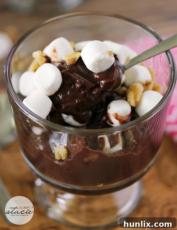 Decadent Rocky Road Delight 7 Rocky Road Pudding - Indulge in this decadent chocolate dessert made with creamy homemade chocolate pudding and topped with marshmallows and walnuts!