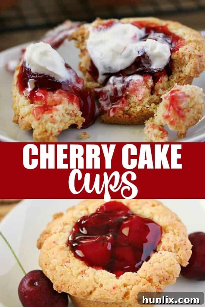 A collage of Cherry Cake Cups, showcasing different angles and garnishes, highlighting their versatility and appeal as individual desserts.