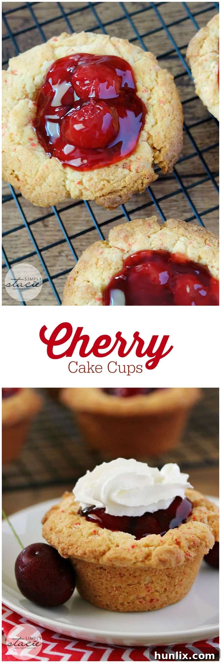 A vibrant collage of Cherry Cake Cups, showcasing various stages of preparation and different serving suggestions, emphasizing their delightful appearance.