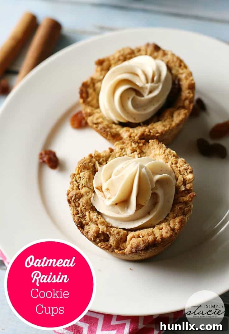 Ingredients for Oatmeal Raisin Cookie Cups laid out on a table, including cookie mix, cream cheese, and spices.