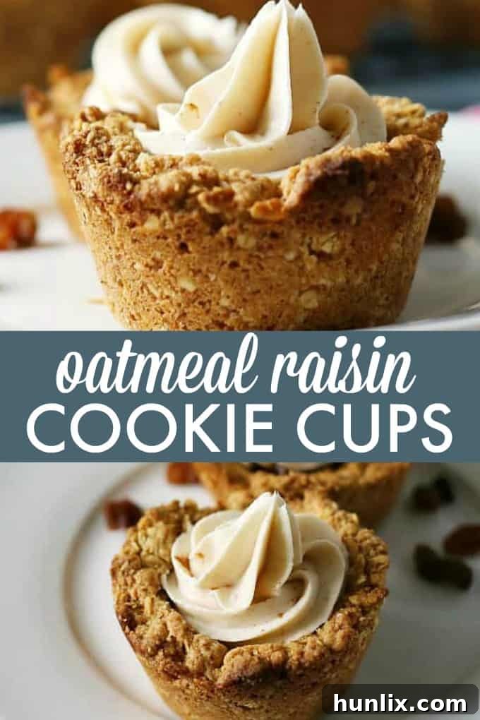 A collage of various Oatmeal Raisin Cookie Cups, highlighting different angles and presentations.