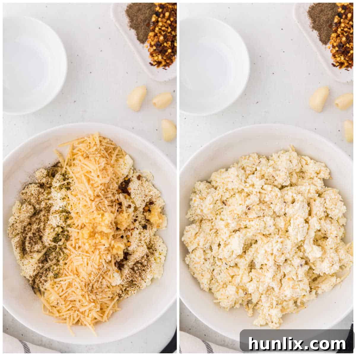 A bowl of ricotta mixture, illustrating the first step of making slow cooker lasagna.