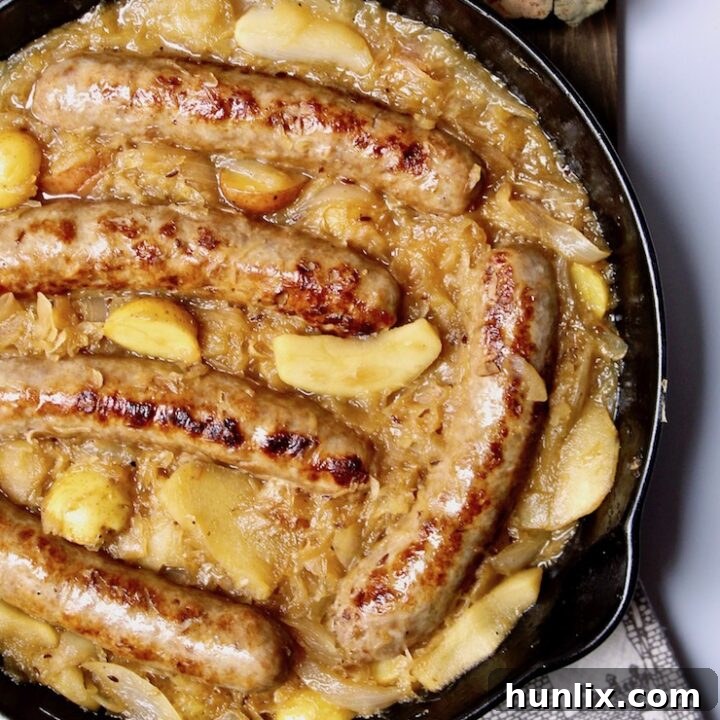 German Sausage Skillet with Apples and Sauerkraut