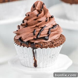 Death by chocolate cupcake on a cupcake stand