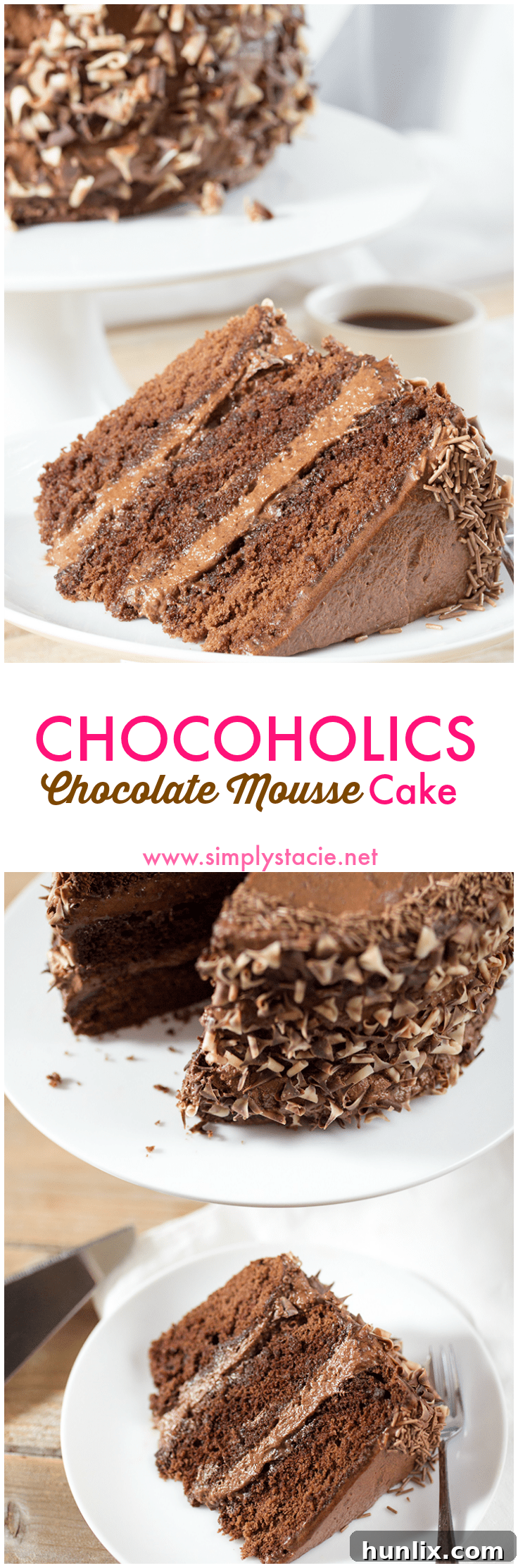 A collage of beautiful images featuring the Chocoholics Chocolate Mousse Cake, emphasizing its irresistible appeal and decadent layers. The ultimate chocolate dessert.