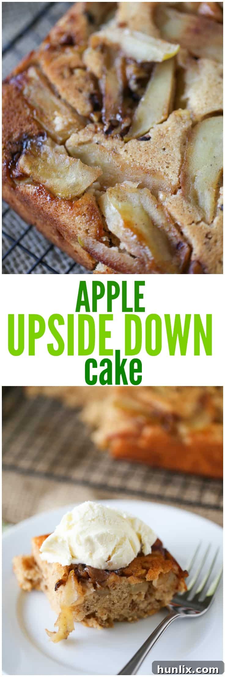 Caramelized Apple Inverted Delight 20 A collage of images from the Apple Upside Down Cake recipe video, showing various stages of preparation and the finished dessert.