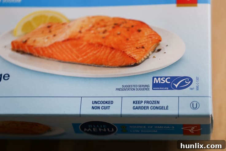 Close-up of a seafood package with the blue MSC certified label prominently visible.