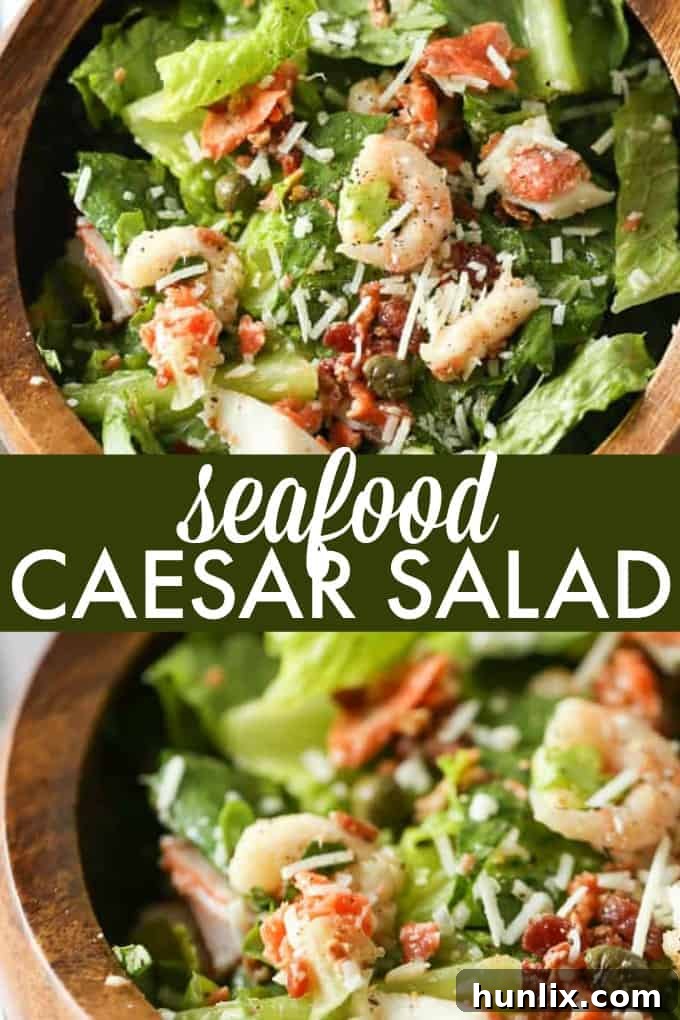 A final close-up of the fresh and colorful Seafood Caesar Salad.