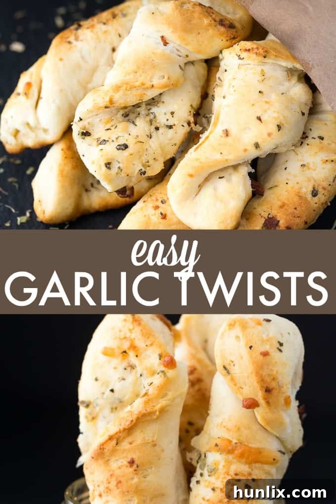 Savory Garlic Swirls 4 A vibrant collage showcasing the quick and easy steps to make garlic twists from canned biscuits, featuring golden-brown, cheesy breadsticks.