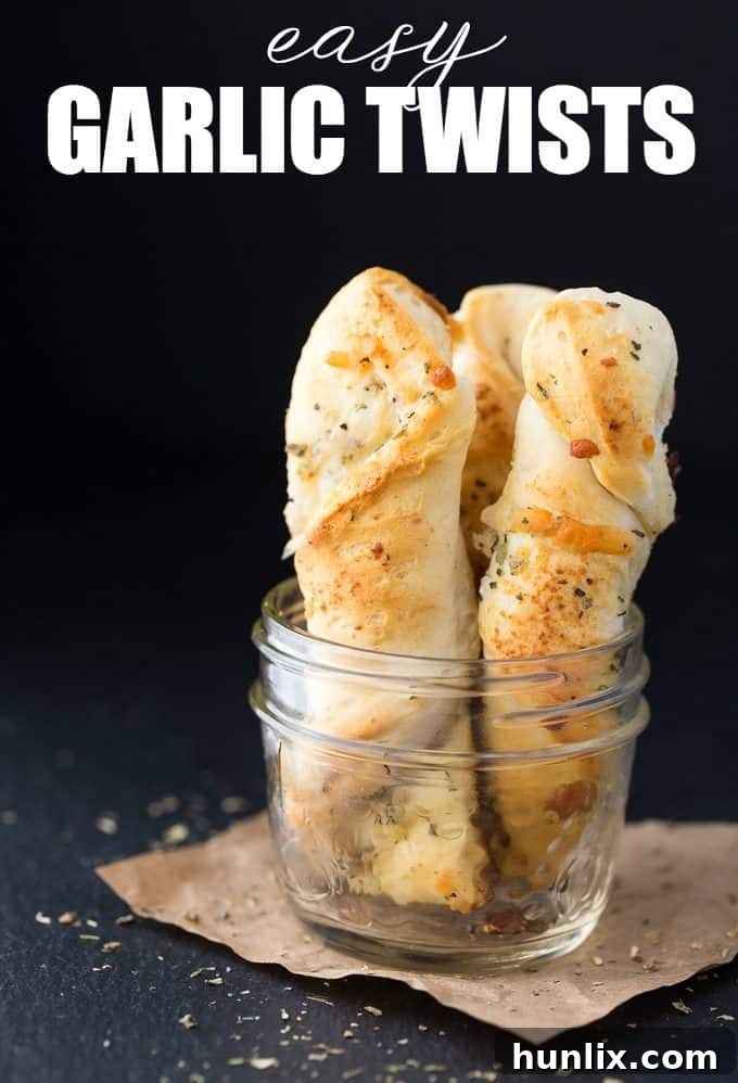 Savory Garlic Swirls 5 Instructions for baking easy garlic twists from canned biscuits, highlighting melted butter, garlic, Italian seasoning, and cheese blend.