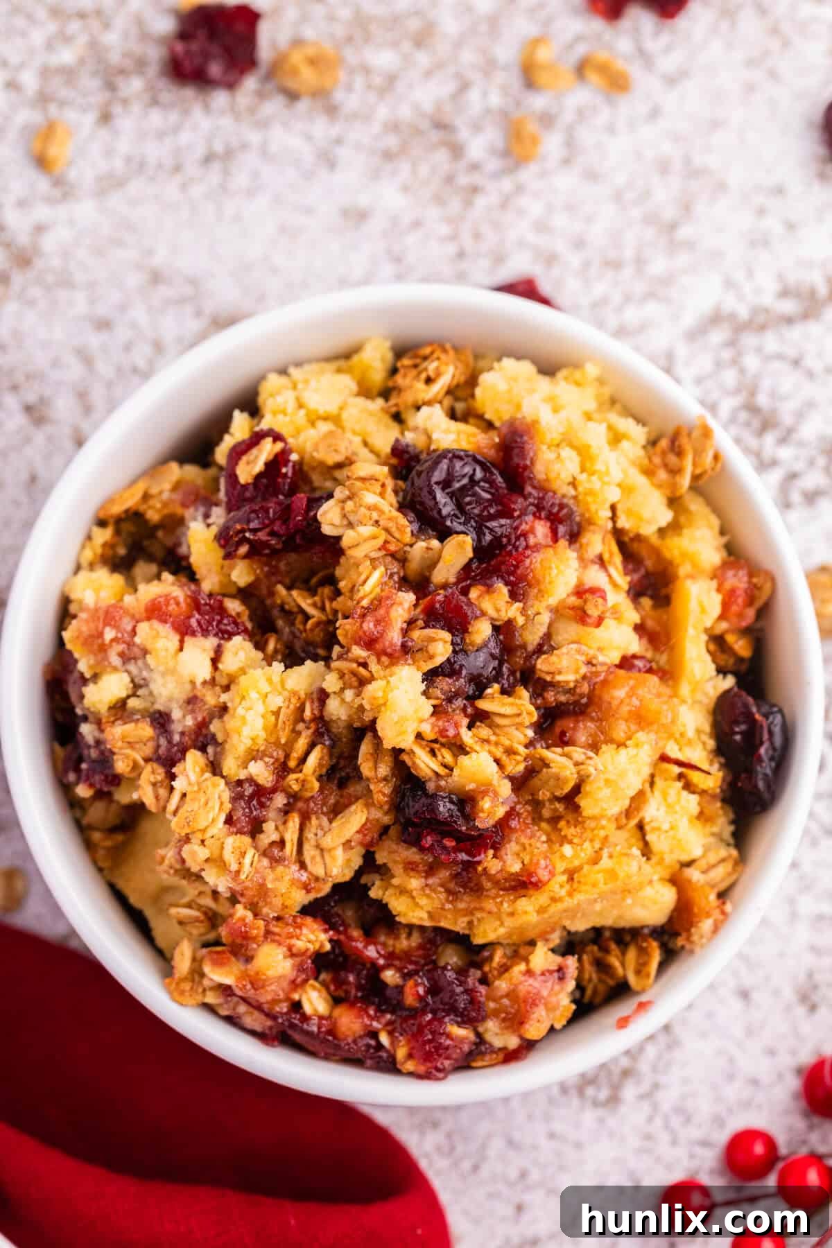 Cranberry Cobbler Dump Cake in a bowl.