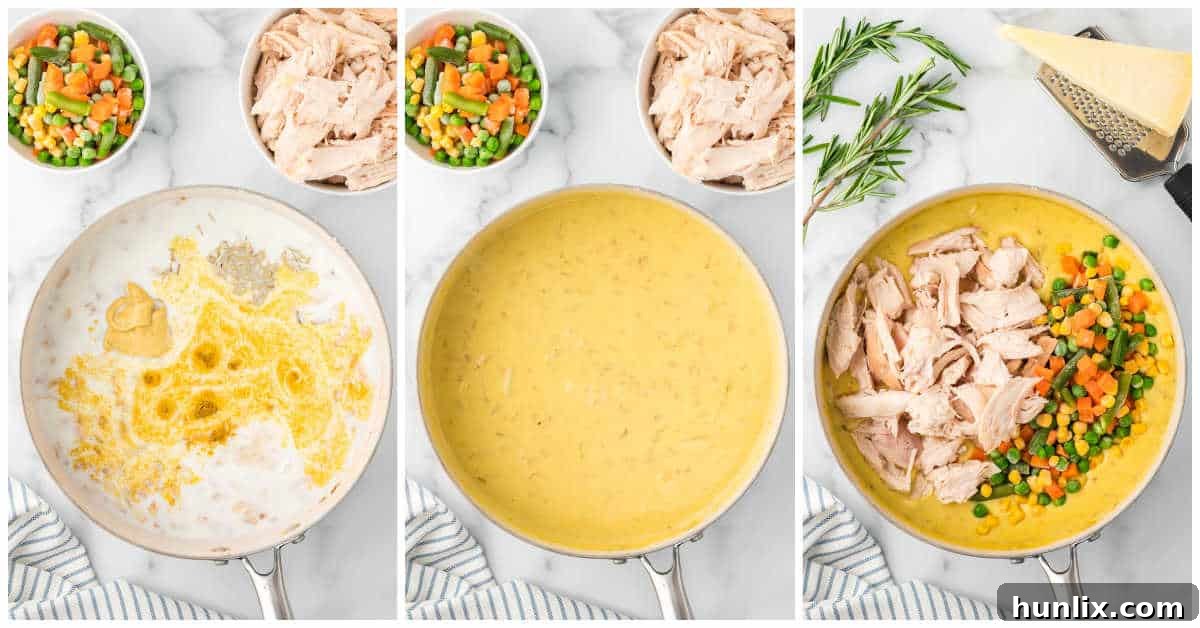 Collage of making the sauce in a pan.