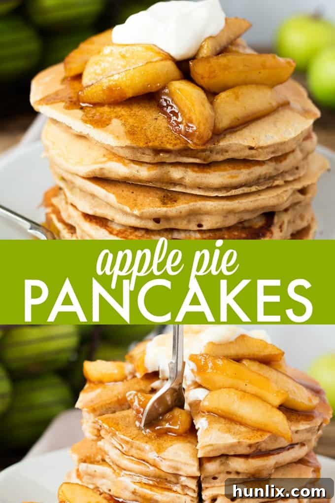 Collage of Apple Pie Pancakes, showcasing various angles and textures.