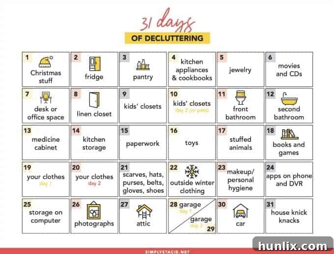 31 Days of Decluttering - Your complete guide to a clutter-free home in one month. Achieve home organization with daily tasks.