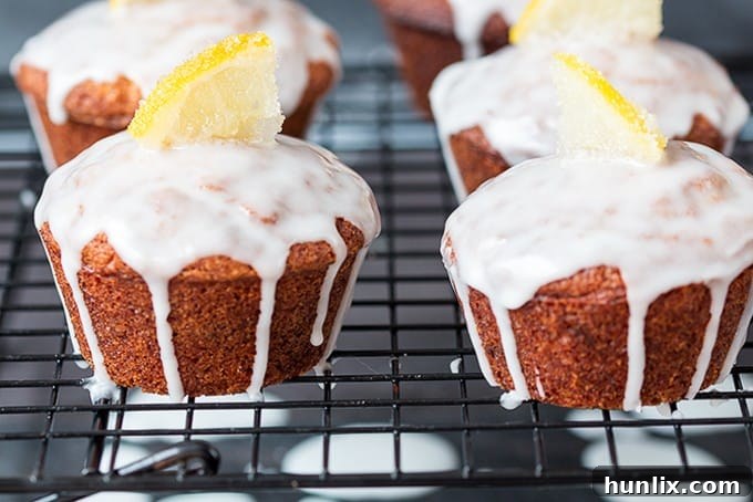Freshly baked Lemon Drizzle Muffins with a delicate sugar dusting.