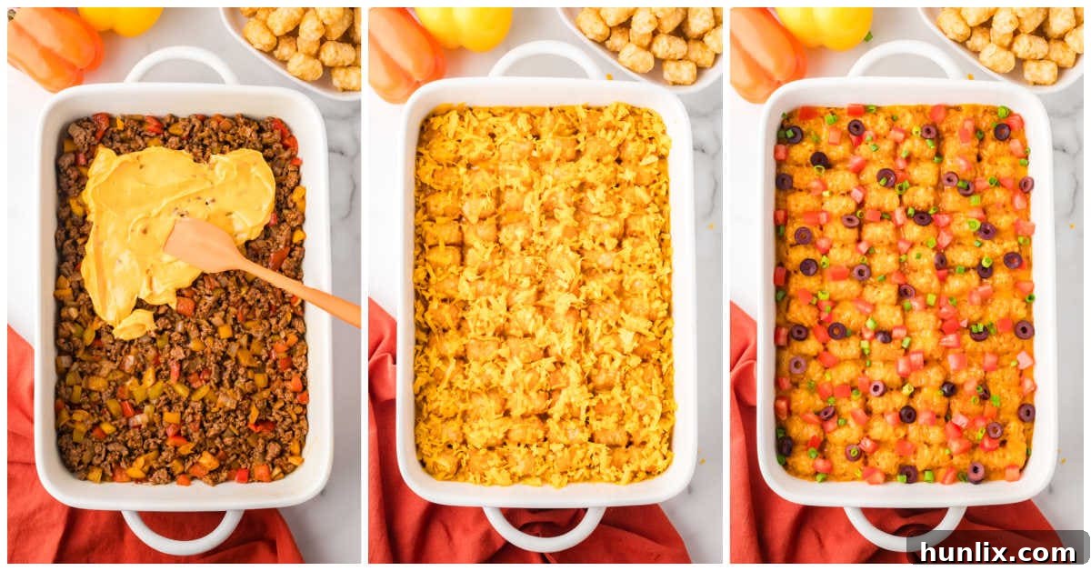 Collage of assembling the casserole.