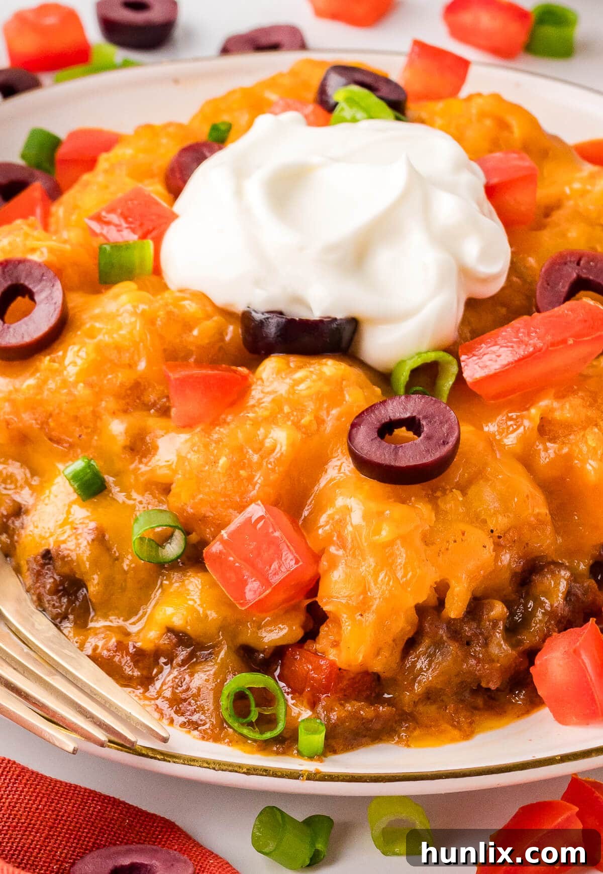 Close up of a piece of the casserole.