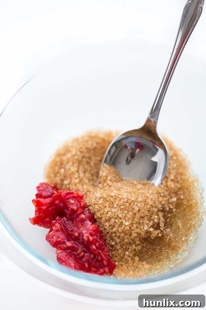 Raspberry Kiss Lip Polish 5 Mixing raspberry lip scrub ingredients