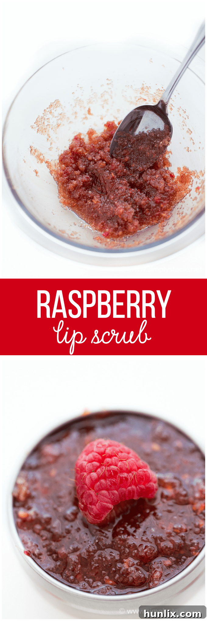 Raspberry Kiss Lip Polish 11 Raspberry Lip Scrub collage with step-by-step images and final product